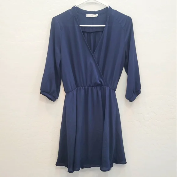 lush navy blue dress 💕 Lush Navy Blue V-neck Flare Mini Dress Women's Size Small
